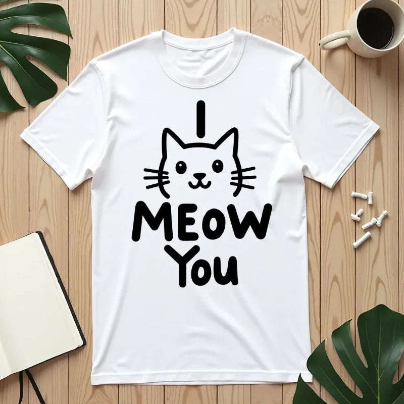 I Meow You Shirt, Cute Cat Illustration T-Shirt, Funny Cat Pun Tee, Handwritten Kitty Graphic, Cat Lover Gift, Valentine Cat Mom White