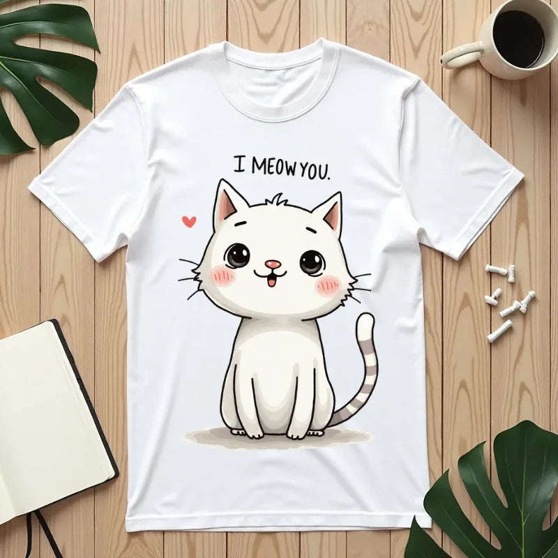 I Meow You Shirt, Cute Kitten T-Shirt, Funny Cat Pun Tee, Kawaii Cat Illustration, Cat Lover Gift, Valentine Cat Mom White