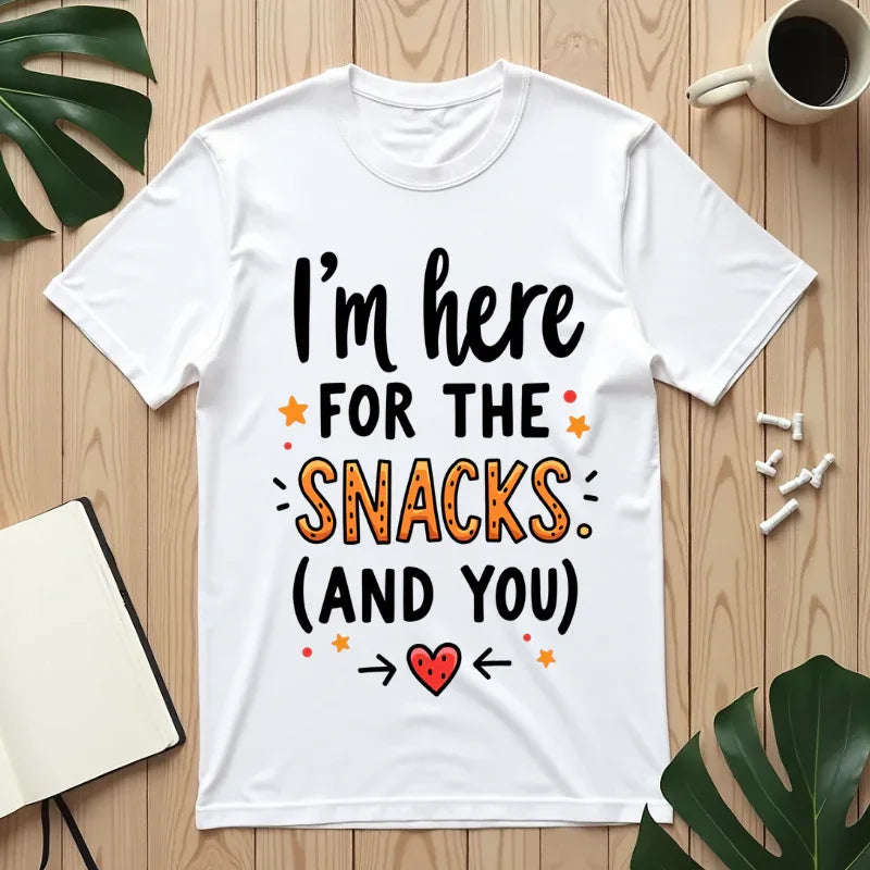 Im Here For The Snacks And You Shirt, Funny Snack Quote T-Shirt, Cute Hearts Tee, Snack Lover Gift, Foodie Humor, Valentine White