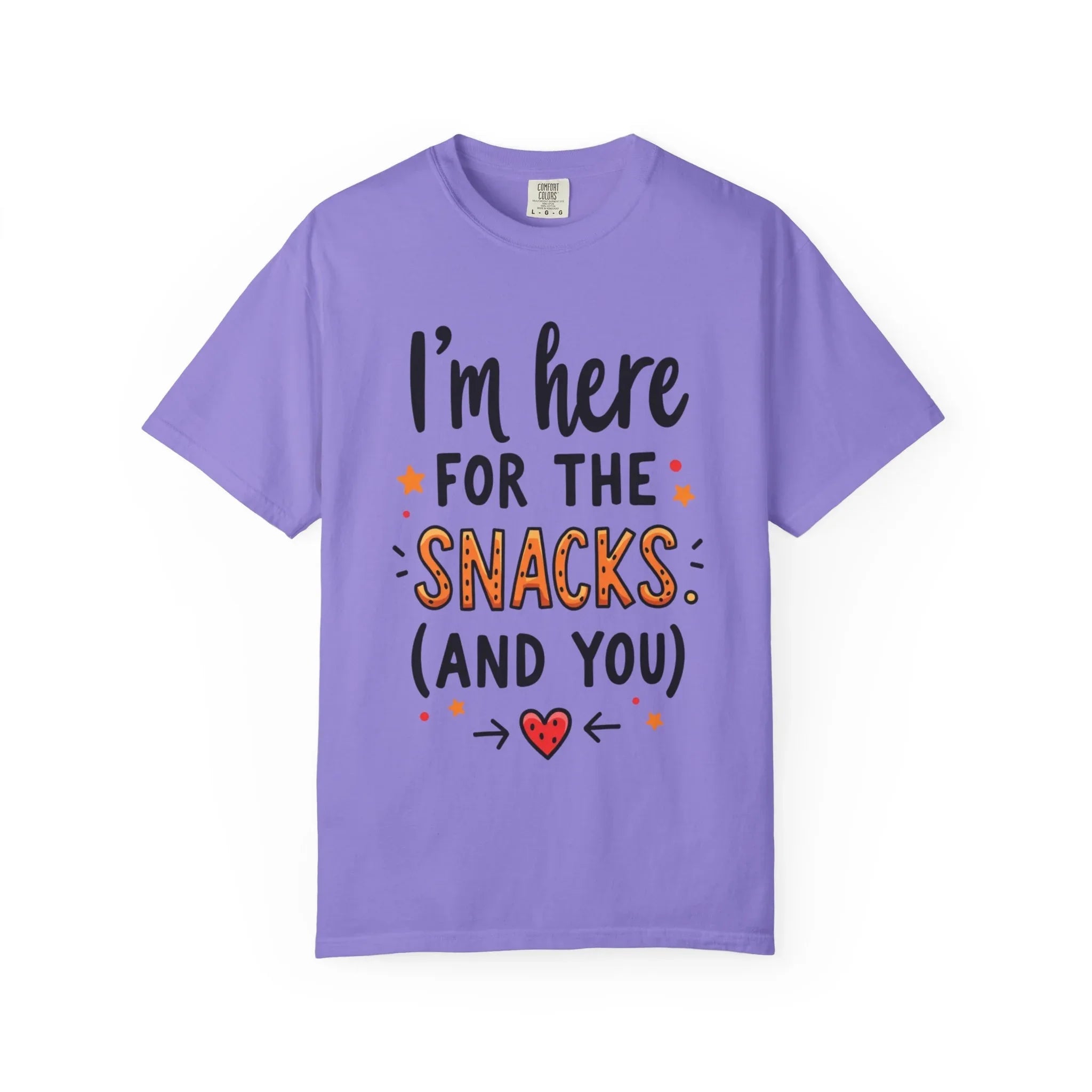 Im Here For The Snacks And You Shirt, Funny Snack Quote T-Shirt, Cute Hearts Tee, Snack Lover Gift, Foodie Humor, Valentine Violet