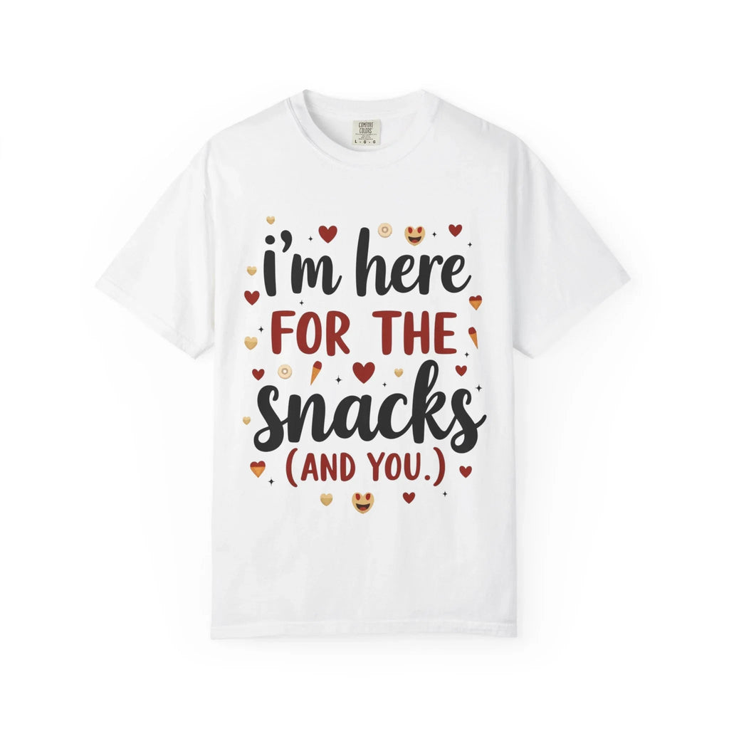 Im Here for the Snacks Shirt, Funny Food Quote T-Shirt, Cute Hearts Tee, Snack Lover Gift, Flirty Couples Humor, Valentine