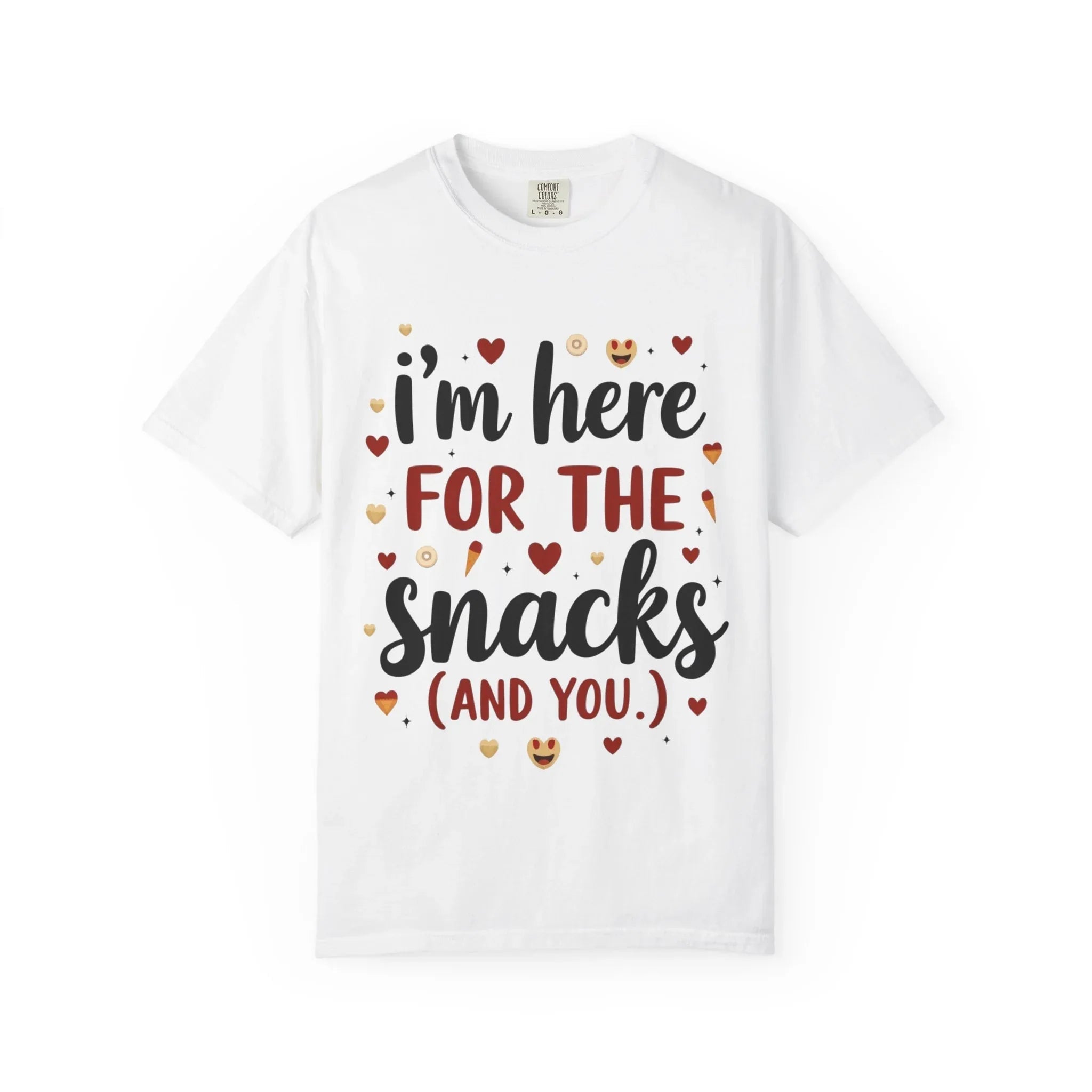 Im Here for the Snacks Shirt, Funny Food Quote T-Shirt, Cute Hearts Tee, Snack Lover Gift, Flirty Couples Humor, Valentine
