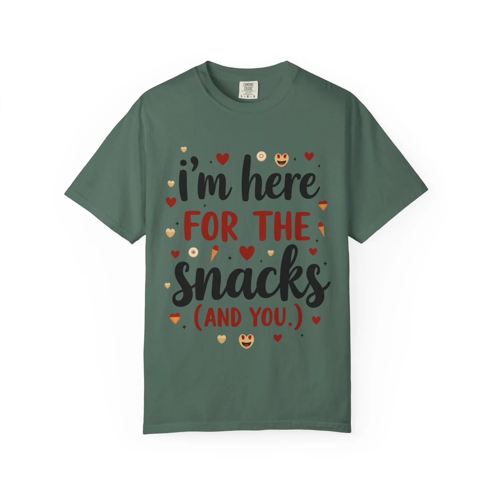 Im Here for the Snacks Shirt, Funny Food Quote T-Shirt, Cute Hearts Tee, Snack Lover Gift, Flirty Couples Humor, Valentine Blue Spruce