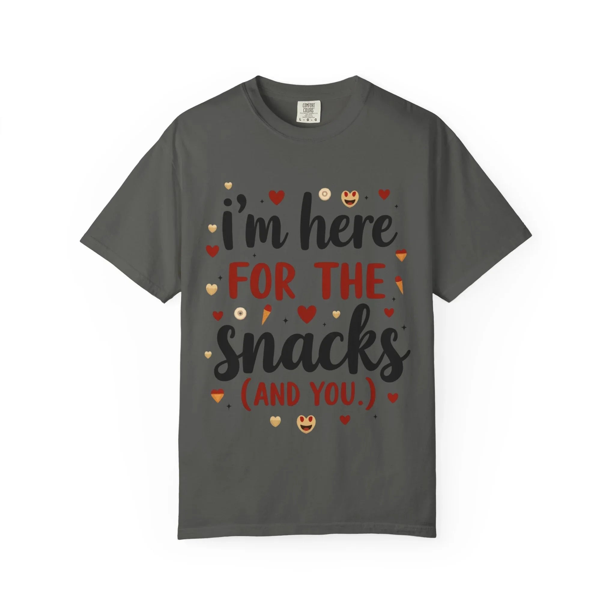 Im Here for the Snacks Shirt, Funny Food Quote T-Shirt, Cute Hearts Tee, Snack Lover Gift, Flirty Couples Humor, Valentine Pepper