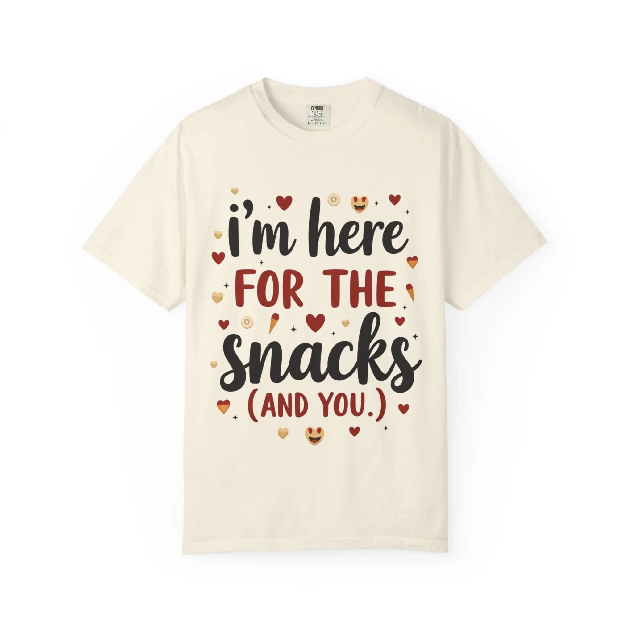 Im Here for the Snacks Shirt, Funny Food Quote T-Shirt, Cute Hearts Tee, Snack Lover Gift, Flirty Couples Humor, Valentine Ivory