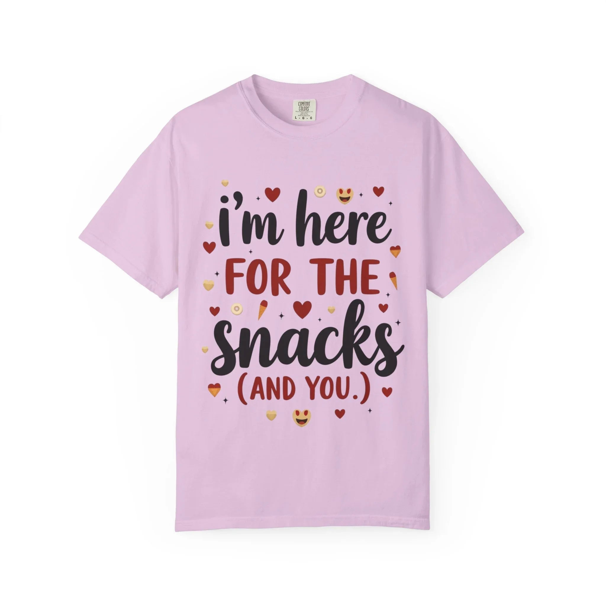 Im Here for the Snacks Shirt, Funny Food Quote T-Shirt, Cute Hearts Tee, Snack Lover Gift, Flirty Couples Humor, Valentine Orchid