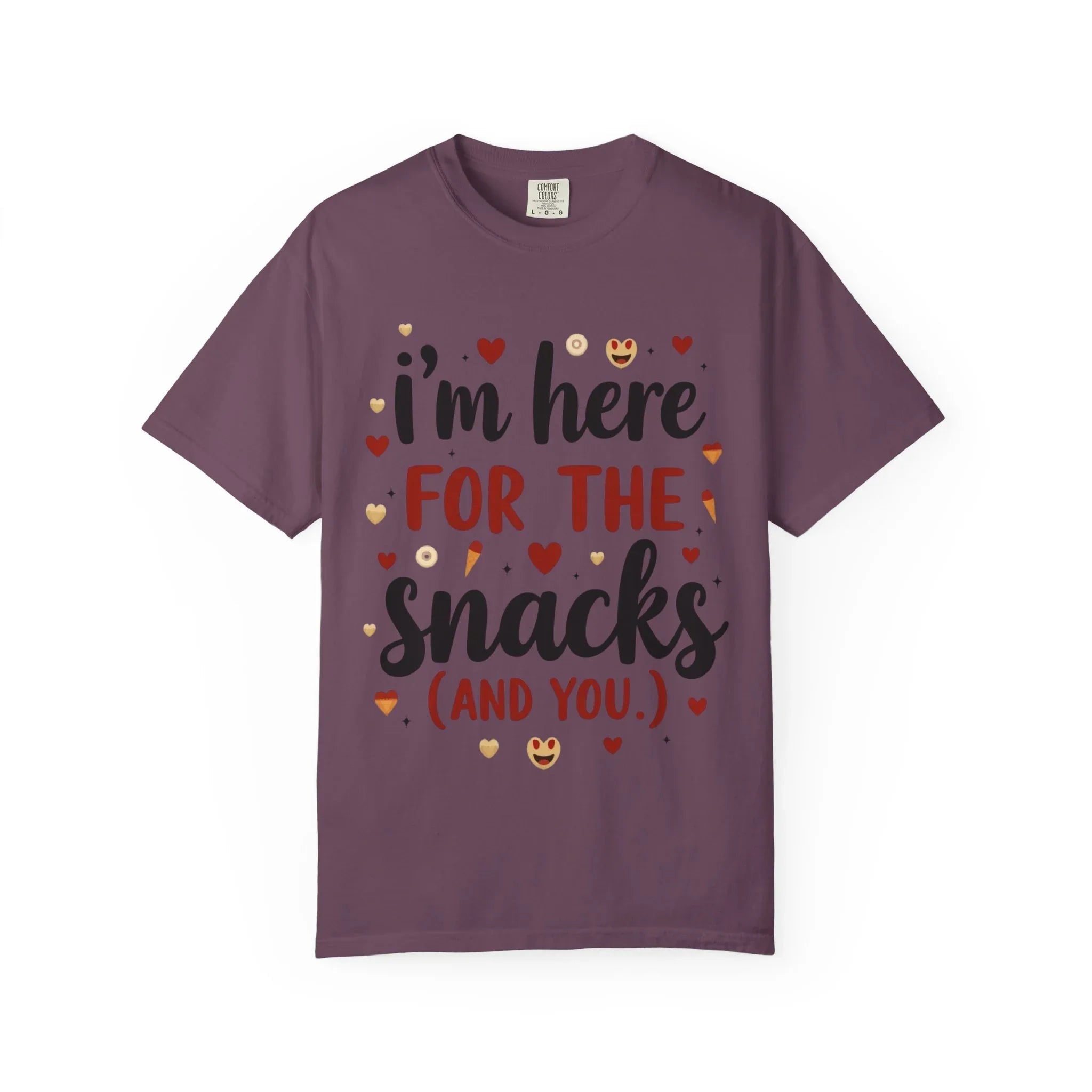 Im Here for the Snacks Shirt, Funny Food Quote T-Shirt, Cute Hearts Tee, Snack Lover Gift, Flirty Couples Humor, Valentine Berry M