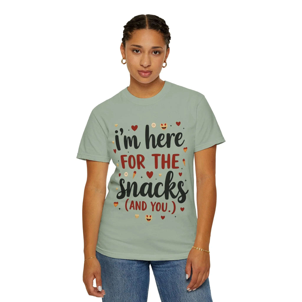 Im Here for the Snacks Shirt, Funny Food Quote T-Shirt, Cute Hearts Tee, Snack Lover Gift, Flirty Couples Humor, Valentine