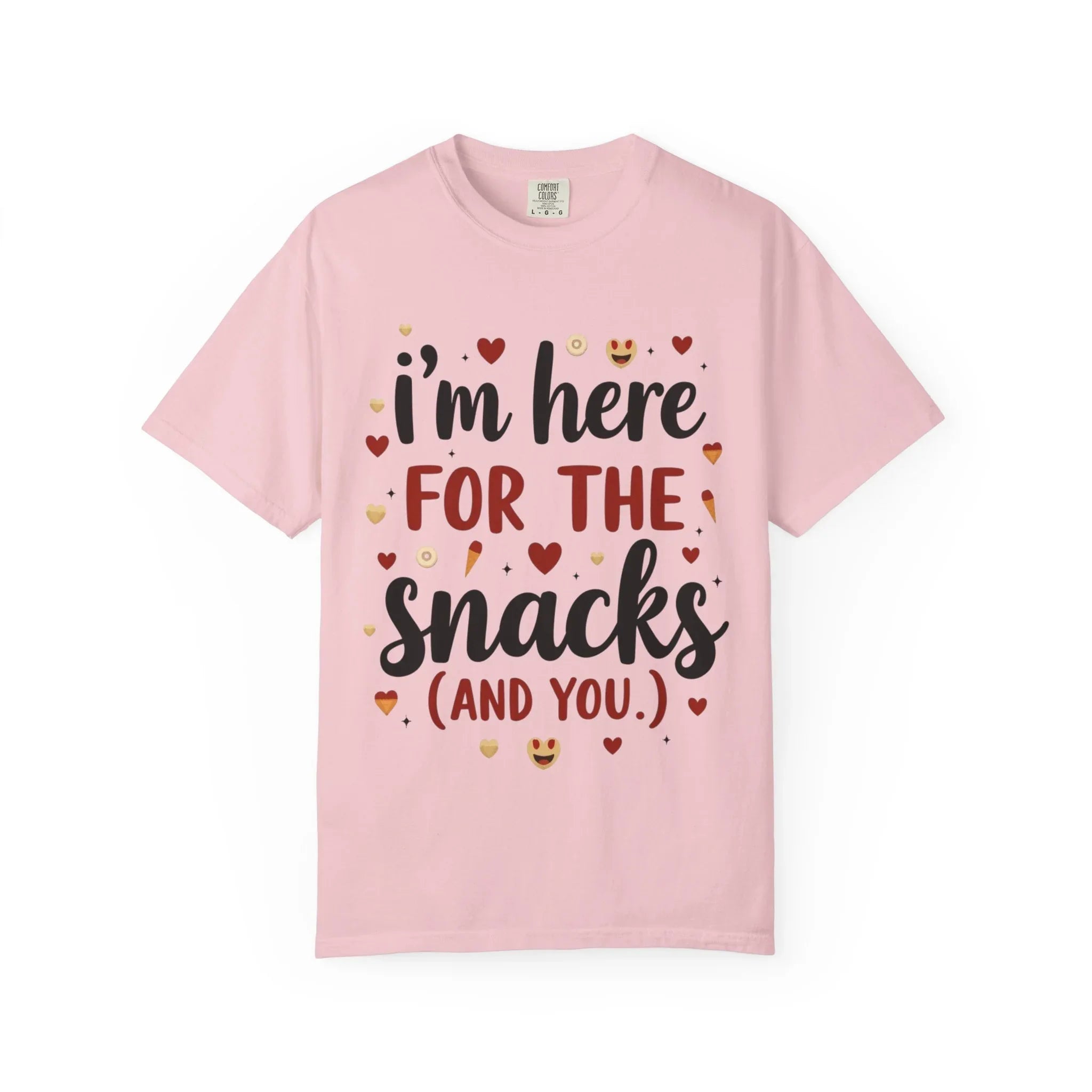 Im Here for the Snacks Shirt, Funny Food Quote T-Shirt, Cute Hearts Tee, Snack Lover Gift, Flirty Couples Humor, Valentine Blossom XL