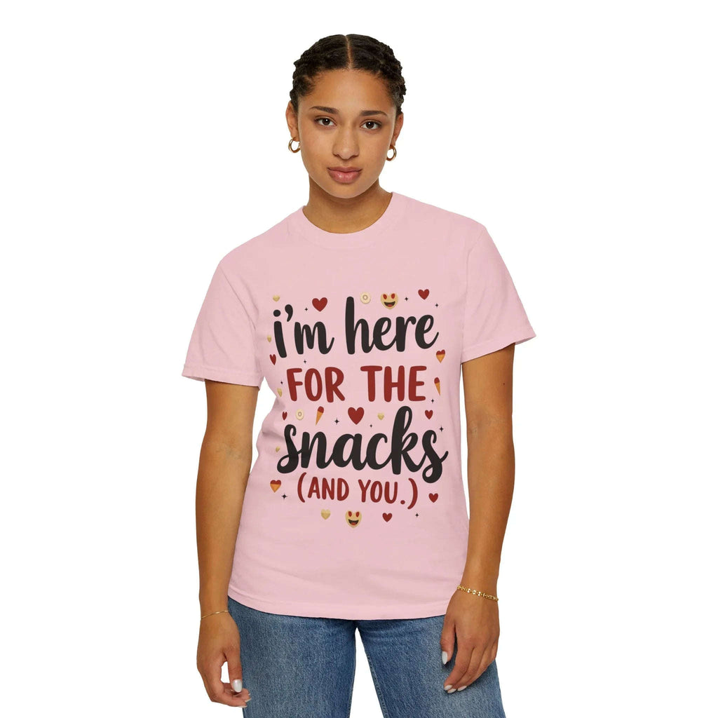 Im Here for the Snacks Shirt, Funny Food Quote T-Shirt, Cute Hearts Tee, Snack Lover Gift, Flirty Couples Humor, Valentine