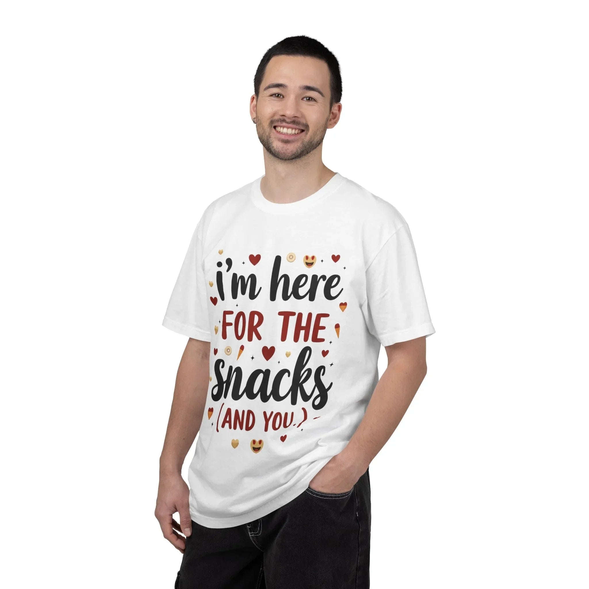 Im Here for the Snacks Shirt, Funny Food Quote T-Shirt, Cute Hearts Tee, Snack Lover Gift, Flirty Couples Humor, Valentine
