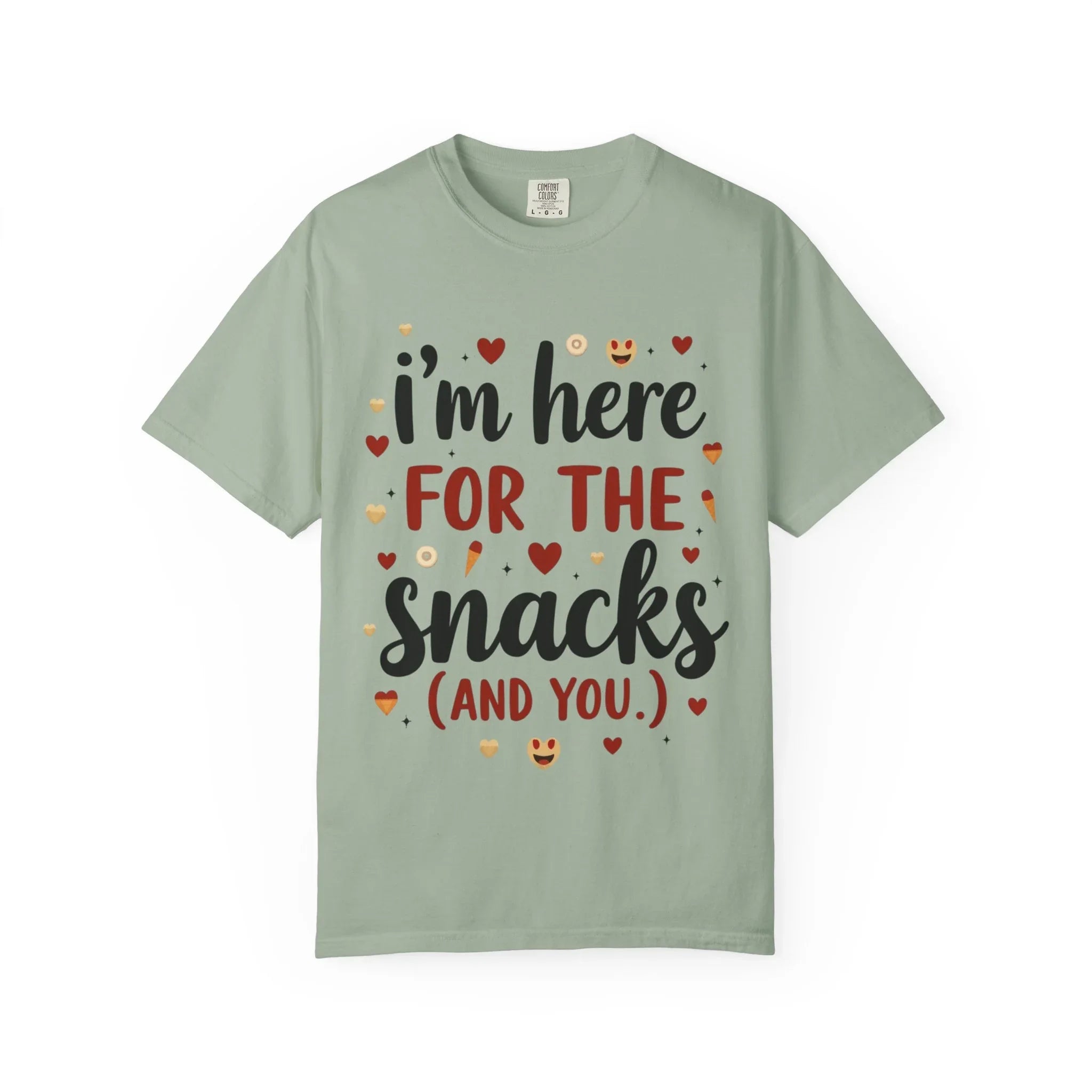 Im Here for the Snacks Shirt, Funny Food Quote T-Shirt, Cute Hearts Tee, Snack Lover Gift, Flirty Couples Humor, Valentine Bay