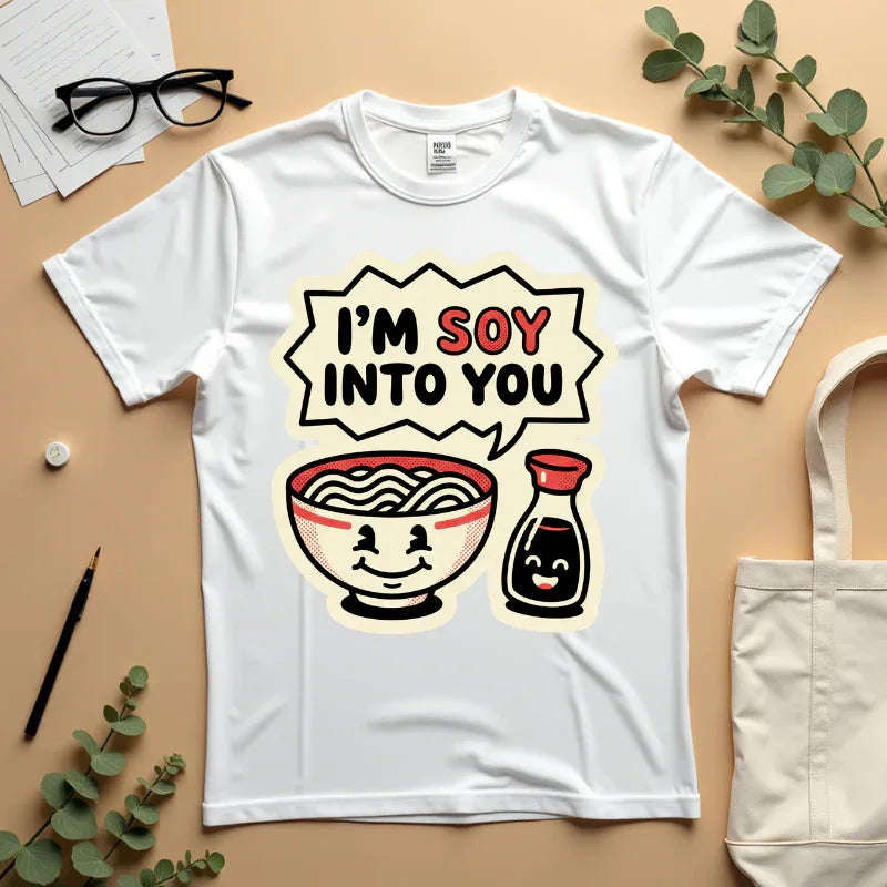 Im Soy Into You Ramen Shirt, Cute Ramen Bowl Tee, Funny Food Pun T-Shirt, Soy Sauce Noodle Graphic, Foodie Valentine Gift White