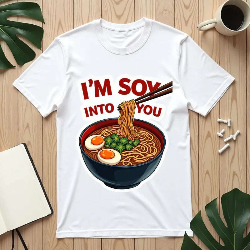 Im Soy Into You Ramen Shirt, Cute Ramen Bowl Tee, Funny Noodle Pun T-Shirt, Soy Sauce Foodie Gift, Valentine Date Night White