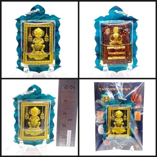 🪬 Si Hu Ha Ta Black “Fate Booster” Amulet – Jet-Black Mystic Powder with Gem Chips & Fortune Takrud, Oil-Encased by Kruba Tao, Wat Thung Setthi (Ubosot Ban Lao)