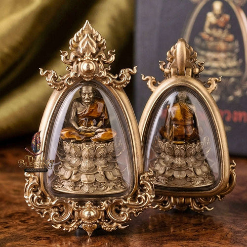 Impenetrable Divine Shield & Ultimate Roadway Protection Luang Pu Thuat Barami Phra Bodhisattwa Bronze Satin Finish Yellow Robe Enameling Framed Edition Thai Blessing Co By RURUECHA
