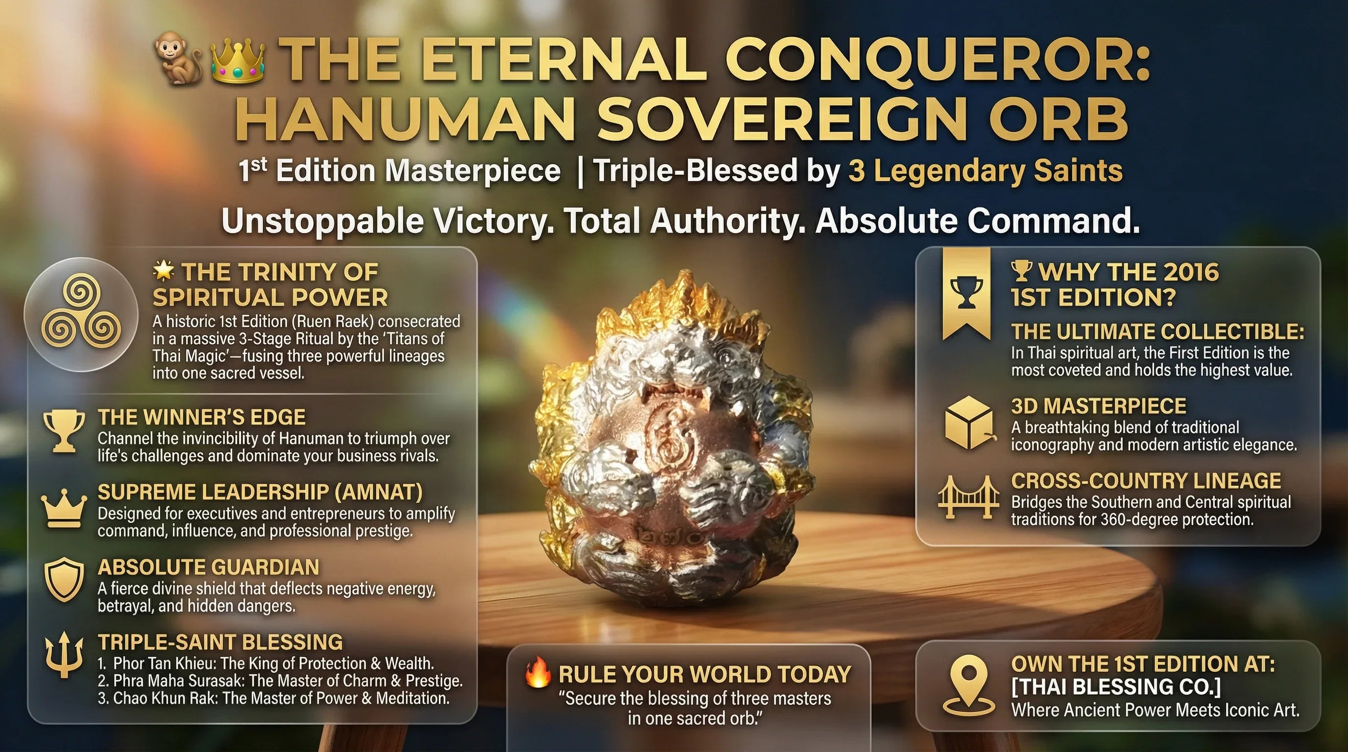 🐒👑 The Eternal Conqueror: Hanuman Sovereign Victory Orb – 1st Edition Masterpiece (Triple-Blessed by 3 Legendary Saints)