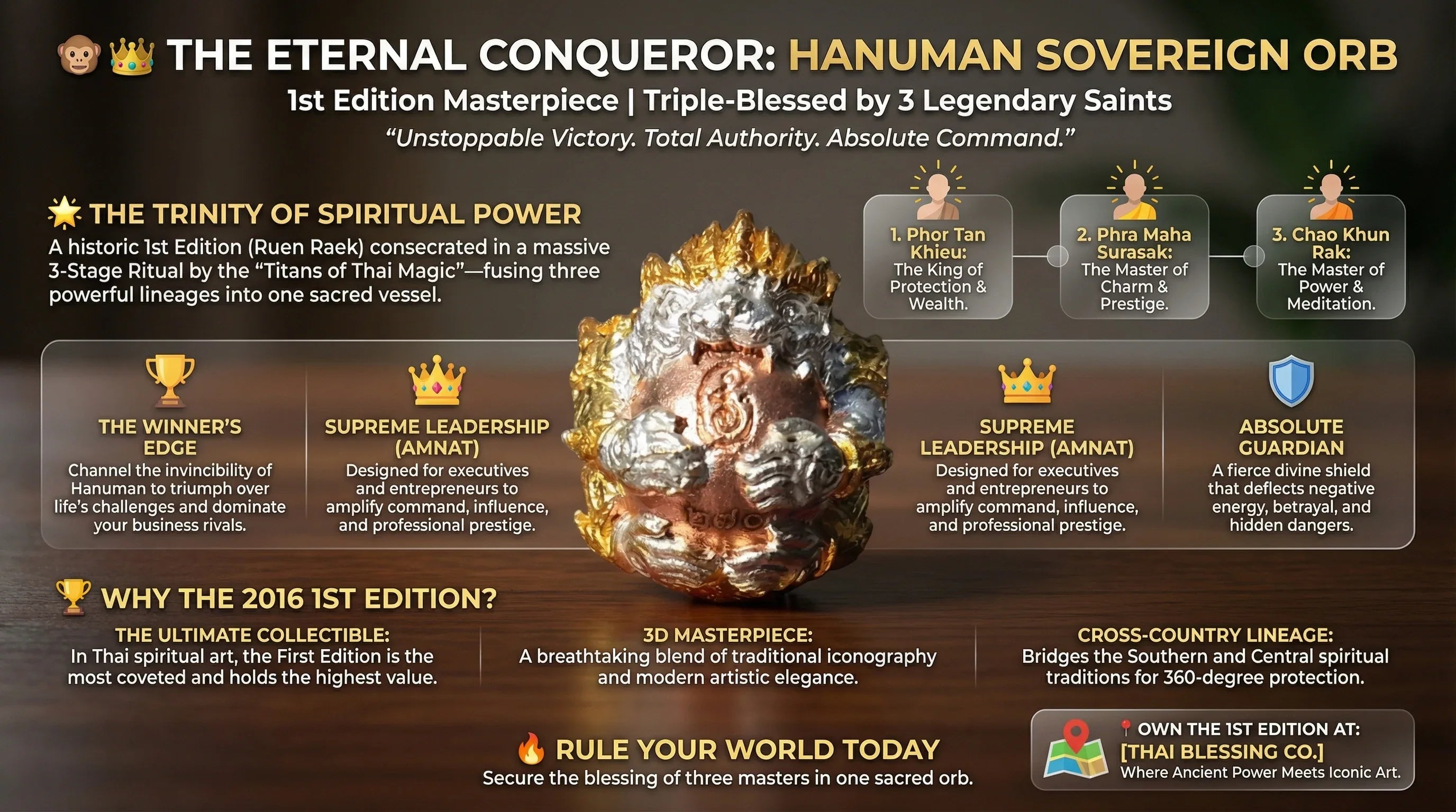🐒👑 The Eternal Conqueror: Hanuman Sovereign Victory Orb – 1st Edition Masterpiece (Triple-Blessed by 3 Legendary Saints)