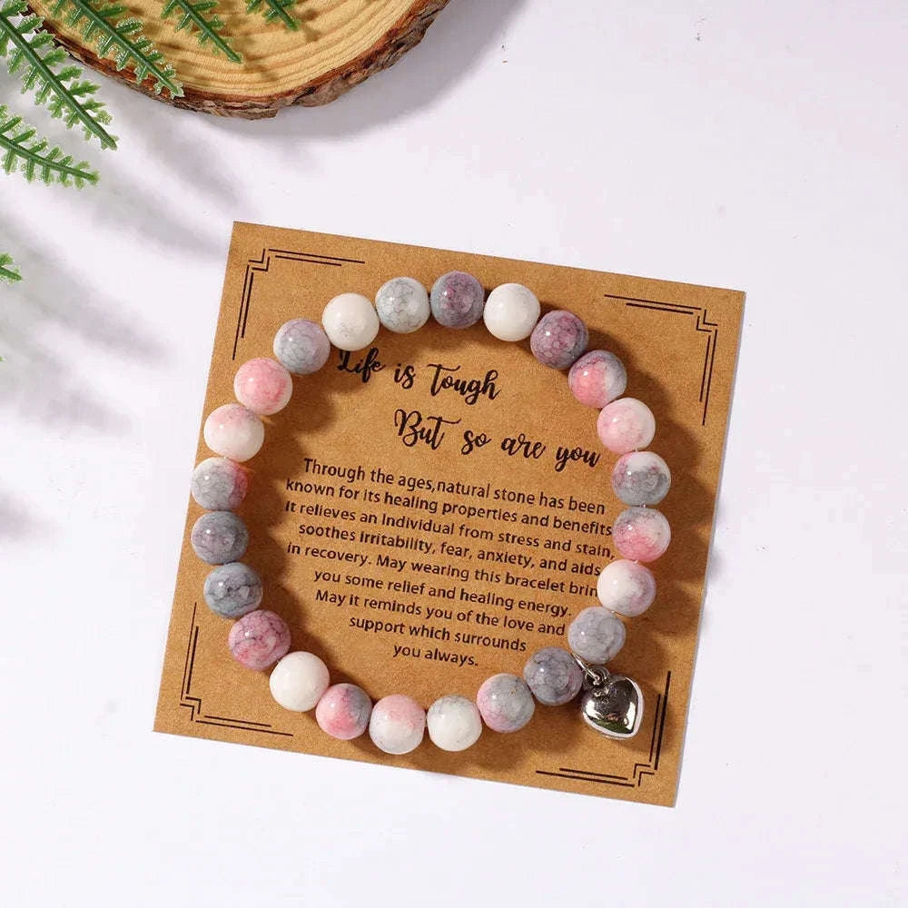 ✨ Inspirational Spiritual Jewelry Bracelet – Heart Lover Gift for Wife & Daughter – Elegant Empowerment with “Life is Tough, You Are Awesome” Letter Card