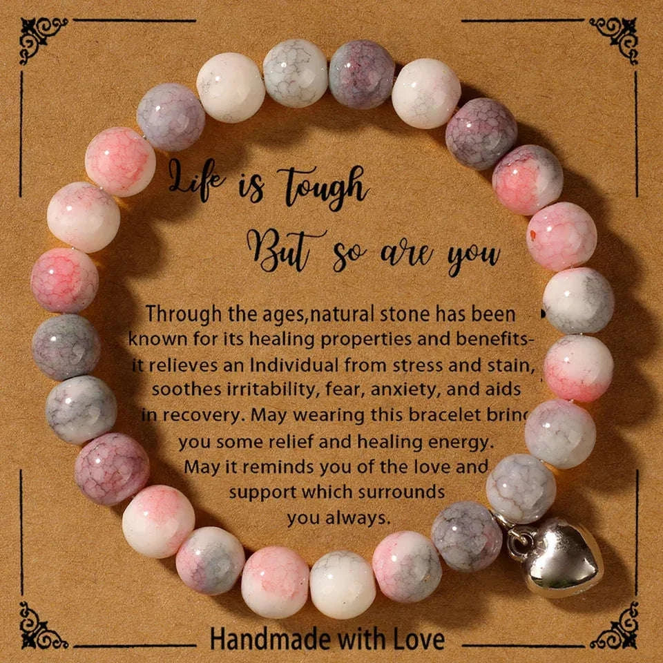 ✨ Inspirational Spiritual Jewelry Bracelet – Heart Lover Gift for Wife & Daughter – Elegant Empowerment with “Life is Tough, You Are Awesome” Letter Card