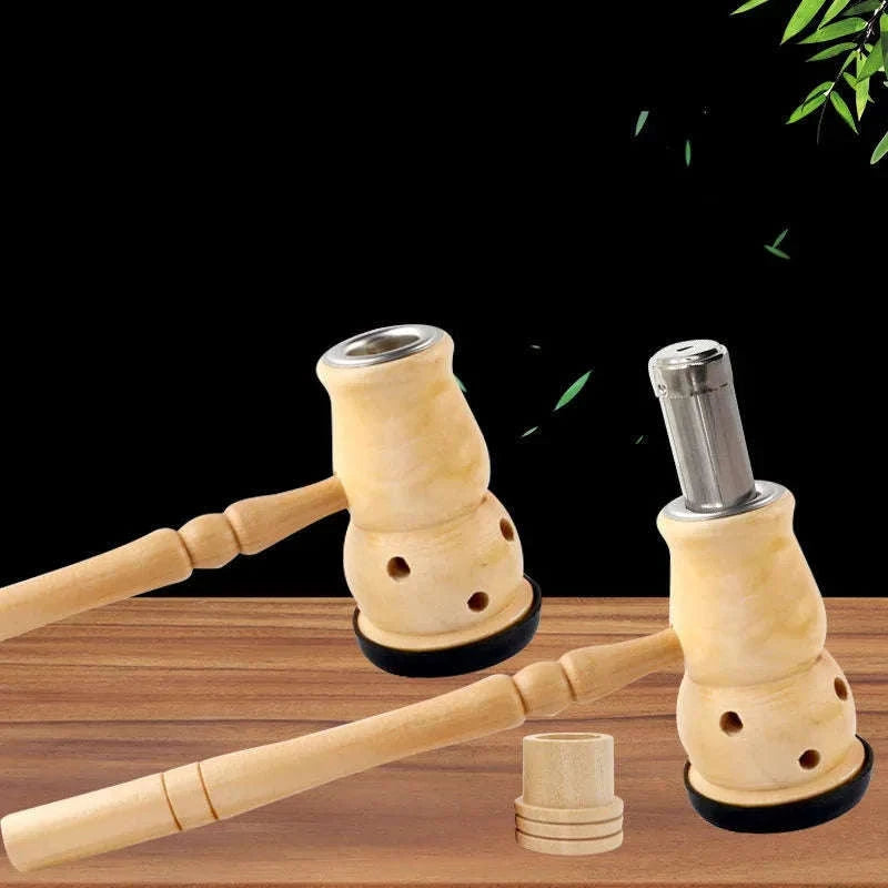 Jade Moxibustion Tool Handle Gourd Moxa Roll Burner – Natural Aspen Wood Warm Body Massage with Chinese Herbal Medicine for Meridian Penetration﻿