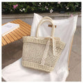 Japanese Korean Woven Tote Bag - Large Capacity Handmade Cotton Rope Shoulder Bag 39cm Width, Available in 2 Colors white off
