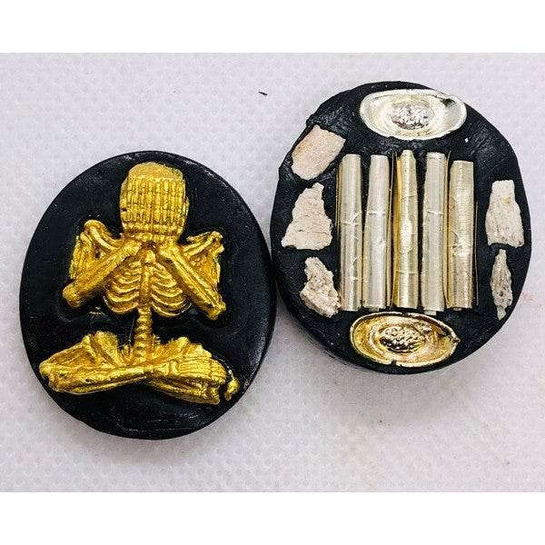 Jate Phuti Prai Thong Amulet - Enhance Wealth & Fortune with Master Dam's Powerful Charm from Ratchaburi 5 silver takruds on the side