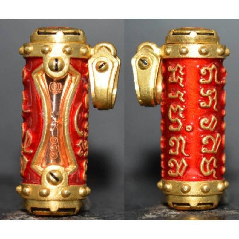 Jindamanee Takrut Thai Amulet for Wealth - Powerful Wealth & Fortune Magnet Gold plated with red enamel