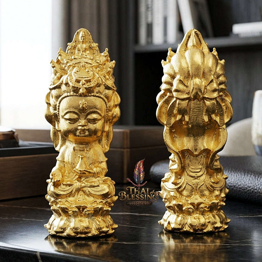 ✨ Jio Guanyin "Roy Larn" Gold-Plated Bronze Amulet : Ultimate Wealth & Infinite Compassion Miniature Goddess (2569 / 2026 Edition) - Phra Ajarn Amnat / Mahaveero Meditation Practice Center