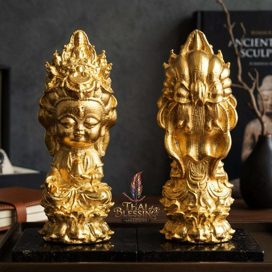 ✨ Jio Guanyin "Roy Larn" Gold-Plated Bronze Amulet : Ultimate Wealth & Infinite Compassion Miniature Goddess (2569 / 2026 Edition) - Phra Ajarn Amnat / Mahaveero Meditation Practice Center
