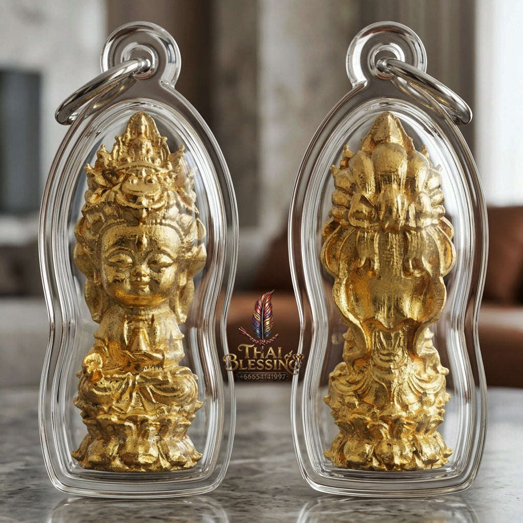 ✨ Jio Guanyin "Roy Larn" Gold-Plated Bronze Amulet : Ultimate Wealth & Infinite Compassion Miniature Goddess (2569 / 2026 Edition) - Phra Ajarn Amnat / Mahaveero Meditation Practice Center