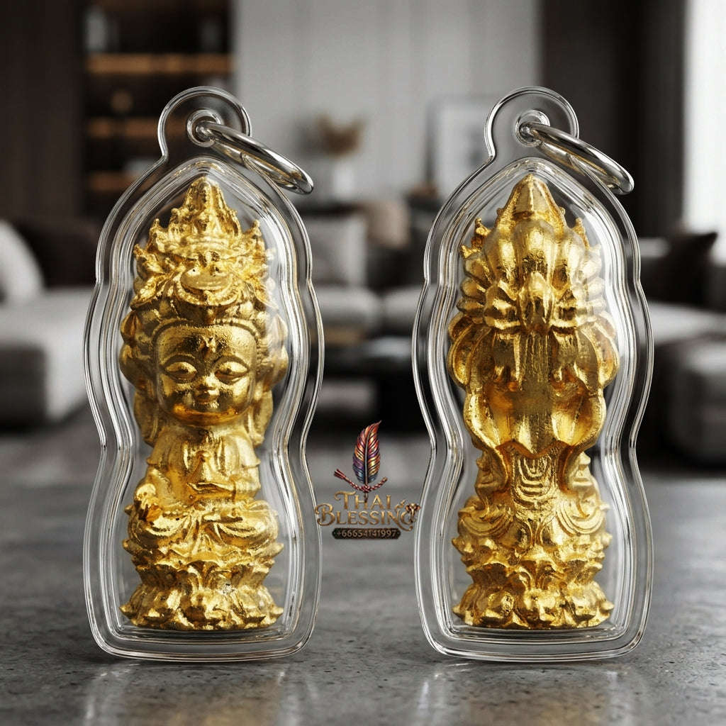 ✨ Jio Guanyin "Roy Larn" Gold-Plated Bronze Amulet : Ultimate Wealth & Infinite Compassion Miniature Goddess (2569 / 2026 Edition) - Phra Ajarn Amnat / Mahaveero Meditation Practice Center
