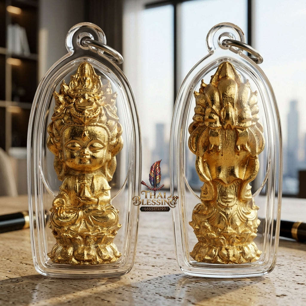 ✨ Jio Guanyin "Roy Larn" Gold-Plated Bronze Amulet : Ultimate Wealth & Infinite Compassion Miniature Goddess (2569 / 2026 Edition) - Phra Ajarn Amnat / Mahaveero Meditation Practice Center