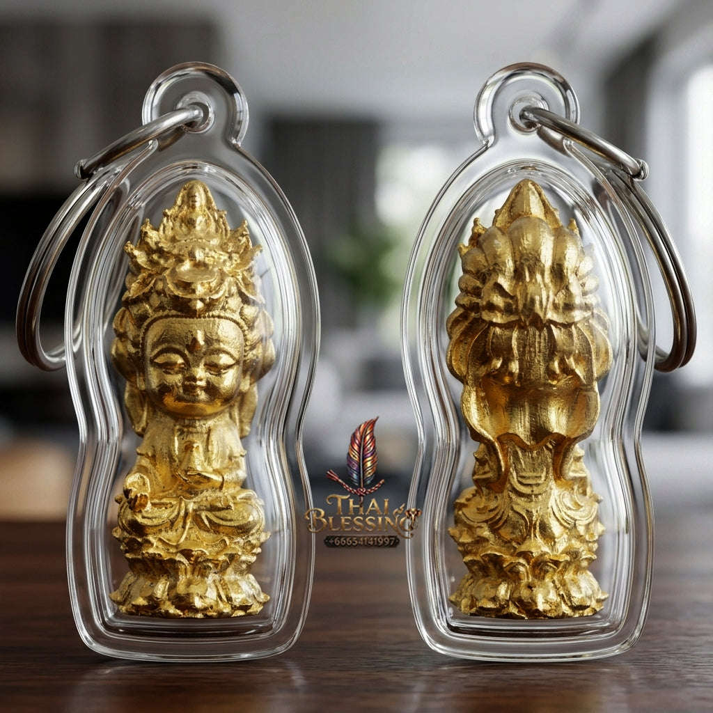 ✨ Jio Guanyin "Roy Larn" Gold-Plated Bronze Amulet : Ultimate Wealth & Infinite Compassion Miniature Goddess (2569 / 2026 Edition) - Phra Ajarn Amnat / Mahaveero Meditation Practice Center