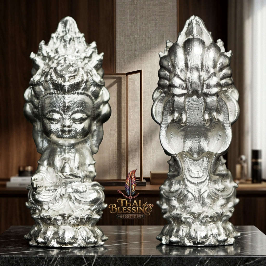 ✨ Jio Guanyin "Roy Larn" Silver-Plated Bronze Amulet : Ultimate Wealth & Infinite Compassion Miniature Goddess (2569 / 2026 Edition) - Phra Ajarn Amnat / Mahaveero Meditation Practice Center Thai Blessing Co By RURUECHA