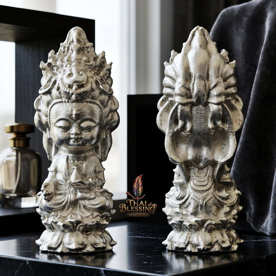 ✨ Jio Guanyin "Roy Larn" Silver-Plated Bronze Amulet : Ultimate Wealth & Infinite Compassion Miniature Goddess (2569 / 2026 Edition) - Phra Ajarn Amnat / Mahaveero Meditation Practice Center Thai Blessing Co By RURUECHA