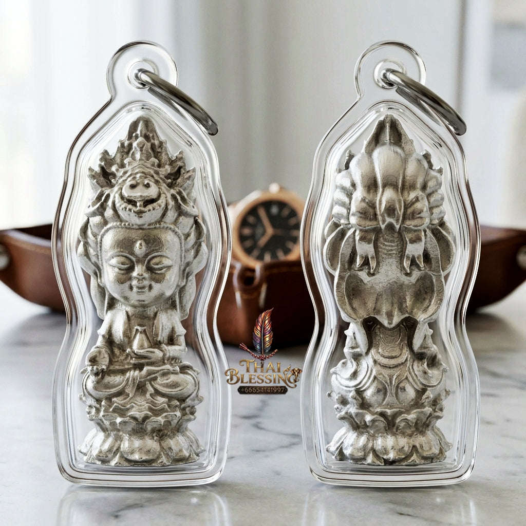 ✨ Jio Guanyin "Roy Larn" Silver-Plated Bronze Amulet : Ultimate Wealth & Infinite Compassion Miniature Goddess (2569 / 2026 Edition) - Phra Ajarn Amnat / Mahaveero Meditation Practice Center Thai Blessing Co By RURUECHA