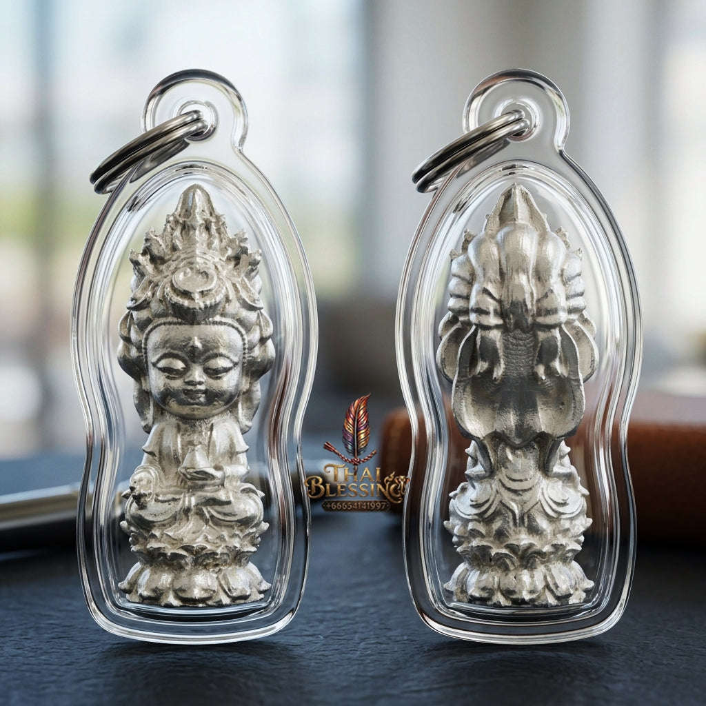 ✨ Jio Guanyin "Roy Larn" Silver-Plated Bronze Amulet : Ultimate Wealth & Infinite Compassion Miniature Goddess (2569 / 2026 Edition) - Phra Ajarn Amnat / Mahaveero Meditation Practice Center Thai Blessing Co By RURUECHA