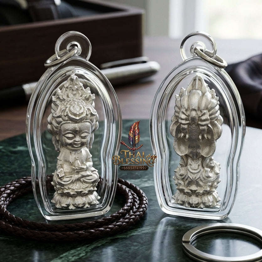 ✨ Jio Guanyin "Roy Larn" Silver-Plated Bronze Amulet : Ultimate Wealth & Infinite Compassion Miniature Goddess (2569 / 2026 Edition) - Phra Ajarn Amnat / Mahaveero Meditation Practice Center Thai Blessing Co By RURUECHA