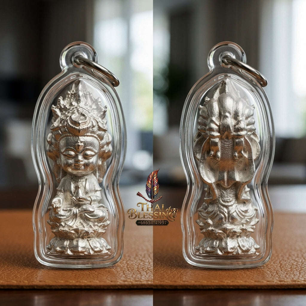 ✨ Jio Guanyin "Roy Larn" Silver-Plated Bronze Amulet : Ultimate Wealth & Infinite Compassion Miniature Goddess (2569 / 2026 Edition) - Phra Ajarn Amnat / Mahaveero Meditation Practice Center Thai Blessing Co By RURUECHA