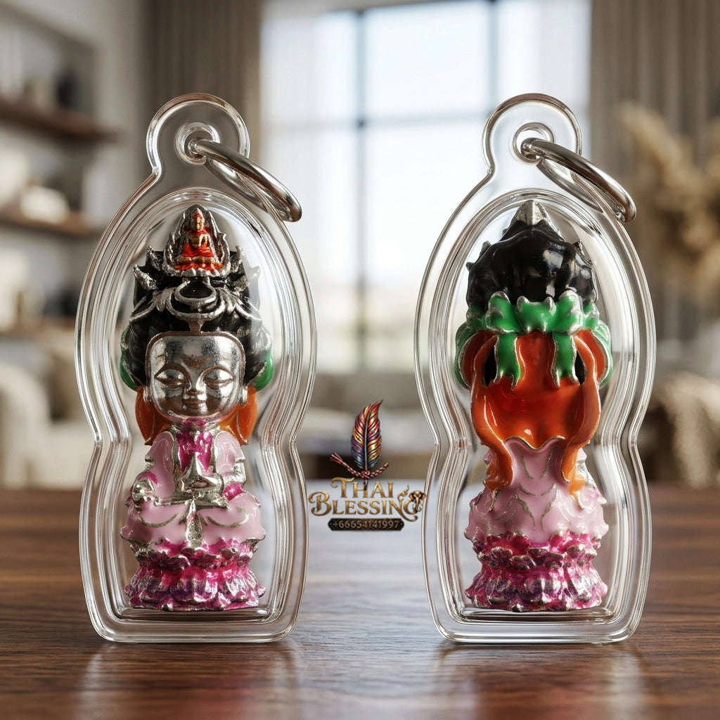✨ Jio Guanyin "Roy Larn" Silver-Plated Enamel Bronze Amulet : Ultimate Wealth & Infinite Compassion Miniature Goddess (2569 / 2026 Edition) - Phra Ajarn Amnat / Mahaveero Meditation Practice Center