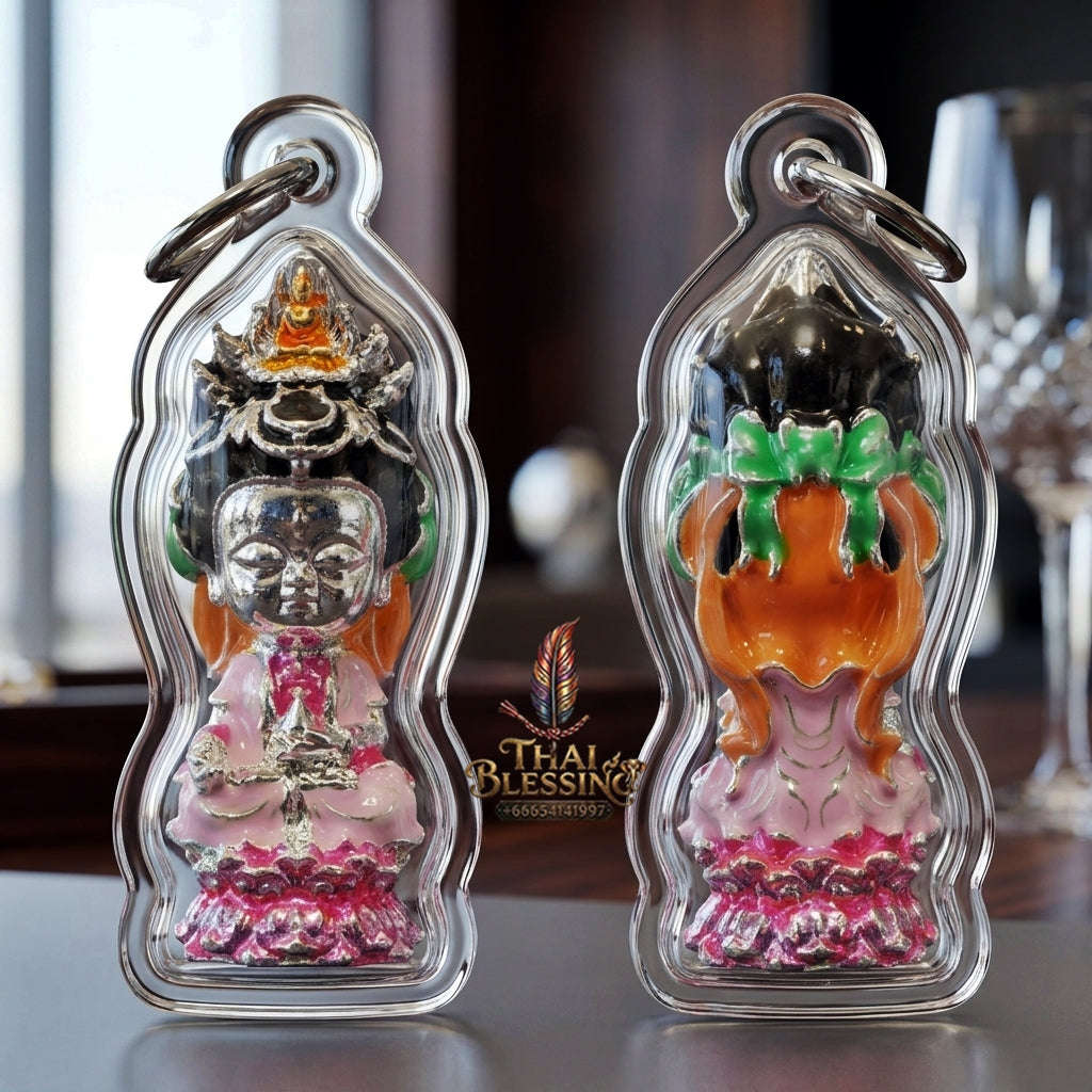 ✨ Jio Guanyin "Roy Larn" Silver-Plated Enamel Bronze Amulet : Ultimate Wealth & Infinite Compassion Miniature Goddess (2569 / 2026 Edition) - Phra Ajarn Amnat / Mahaveero Meditation Practice Center