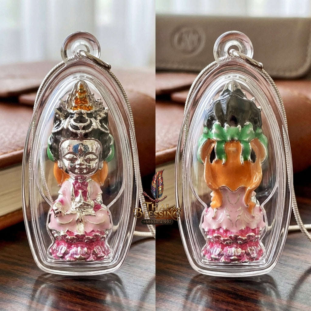 ✨ Jio Guanyin "Roy Larn" Silver-Plated Enamel Bronze Amulet : Ultimate Wealth & Infinite Compassion Miniature Goddess (2569 / 2026 Edition) - Phra Ajarn Amnat / Mahaveero Meditation Practice Center