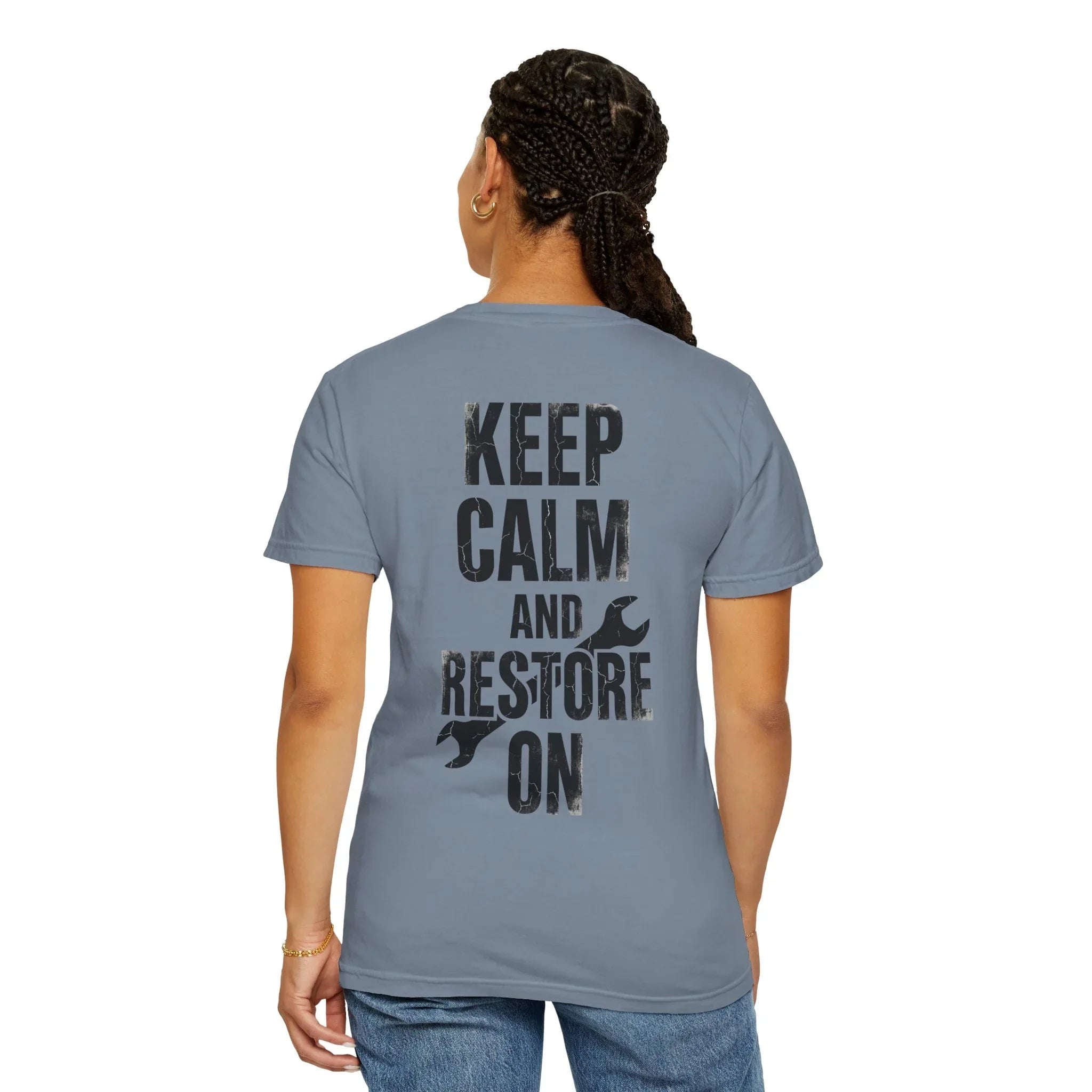 Keep Calm and Restore On Shirt, Vintage Distressed DIY Restoration Tee, Mechanic Workshop Maker Gift, Fix It Humor