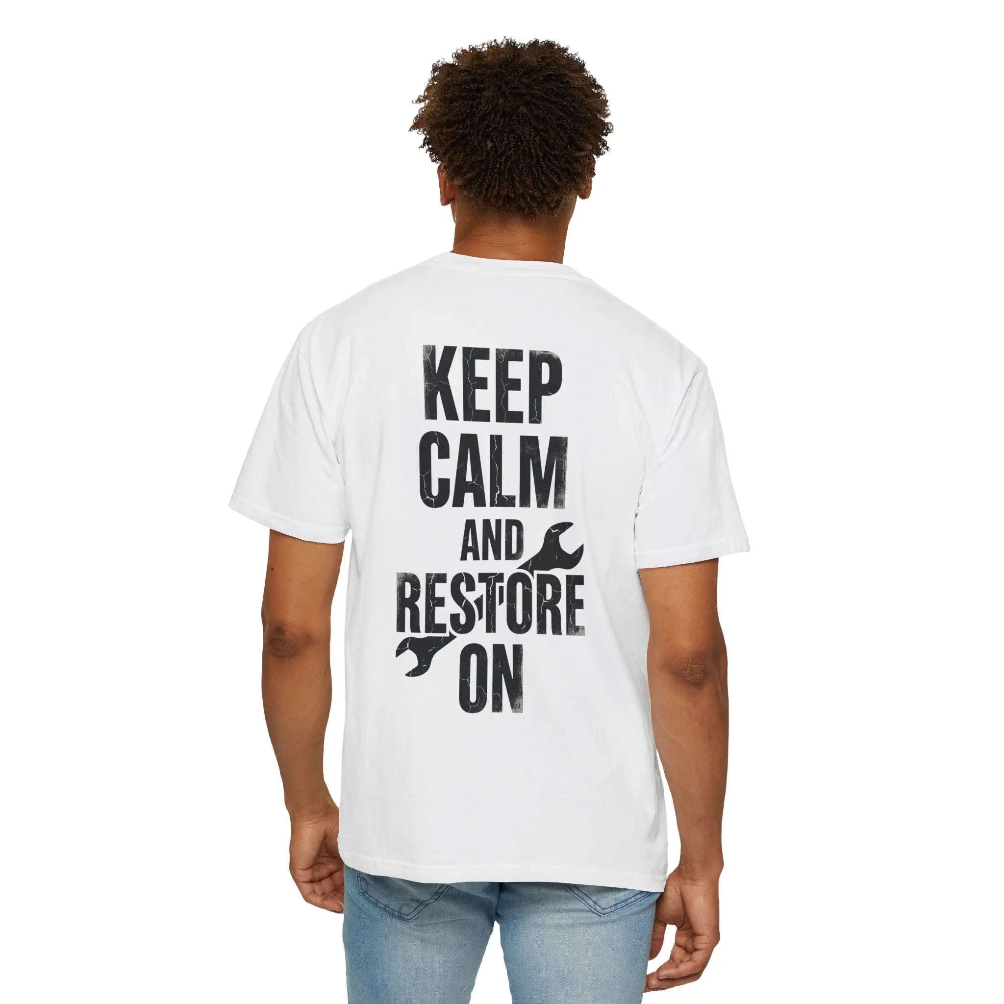Keep Calm and Restore On Shirt, Vintage Distressed DIY Restoration Tee, Mechanic Workshop Maker Gift, Fix It Humor