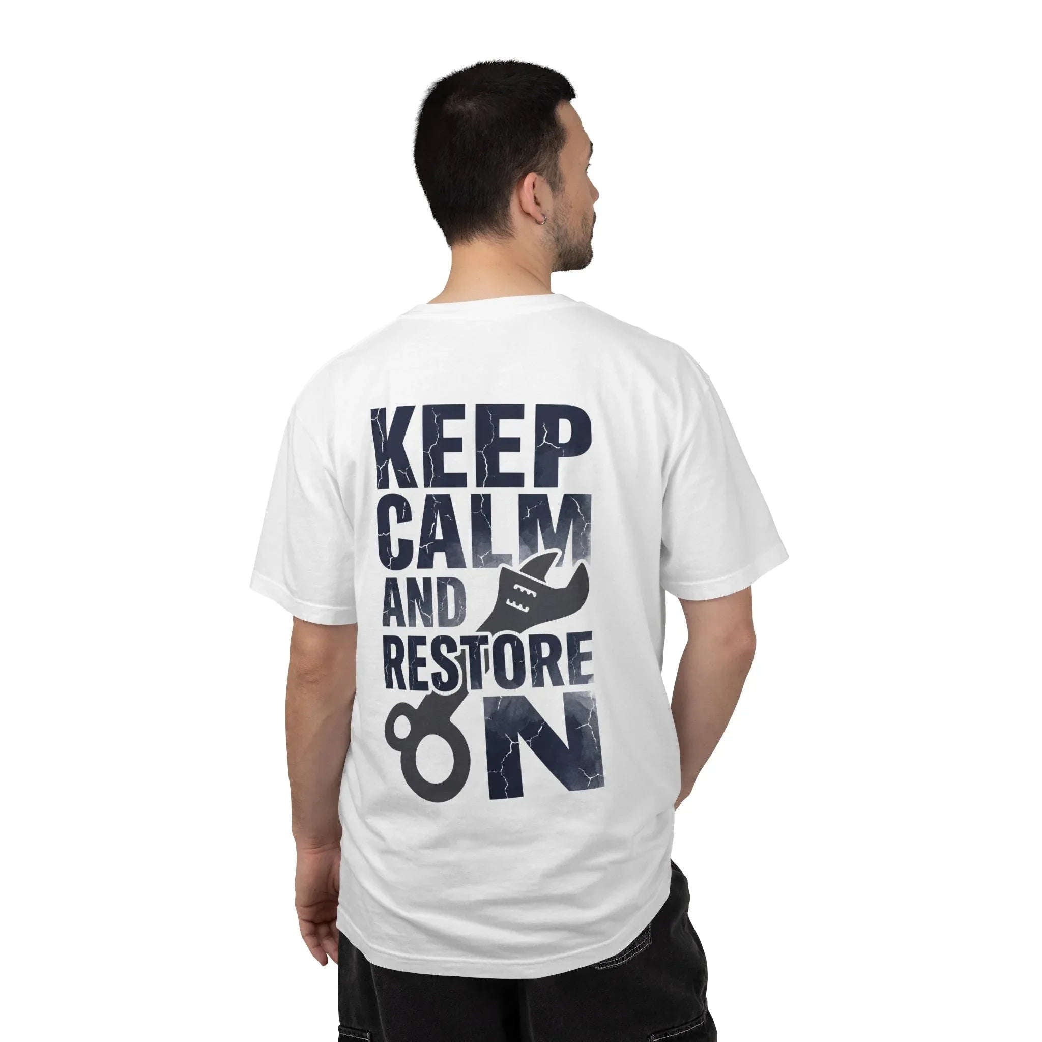 Keep Calm and Restore On Shirt, Vintage Distressed DIY Restoration Tee, Mechanic Workshop Maker Gift, Fix It Humor