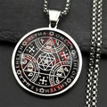 ✨ Key of Solomon Sigil Glass Round Medal Necklace – Stainless Steel Gold Color | Archangel Kabbalah Talisman Jewelry for Women & Men SR