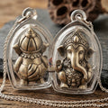 Phra Pikanet Thai Amulet Protection talisman good luck charm spiritual jewelry Sacred Ganesha Khanet Noi Hai Lap Ngoen Lan Millionaire Fortune Edition Satin Plated Bronze Matrix