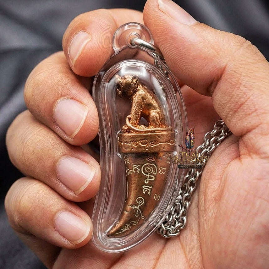 Khiao Suea Sakot Phut Tha Khom Thai Amulet Protection talisman good luck charm spiritual jewelry Sacred Tiger Fang Sovereign Power Maha Amnat Sattaloha Seven Metals Thai Blessing Co By RURUECHA