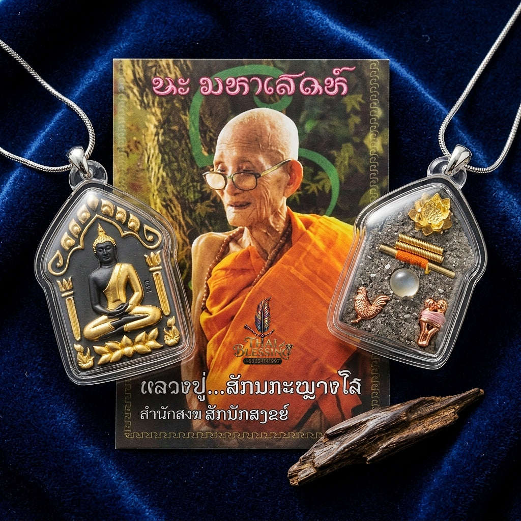 Khun Paen Pendant Thai Amulet Protection talisman good luck charm spiritual jewelry Sovereign Sacred Spirit Magnetism & Gold-Leaf Samlit Bronze Elegance Khun Paen Phrai Mae Bua Thong